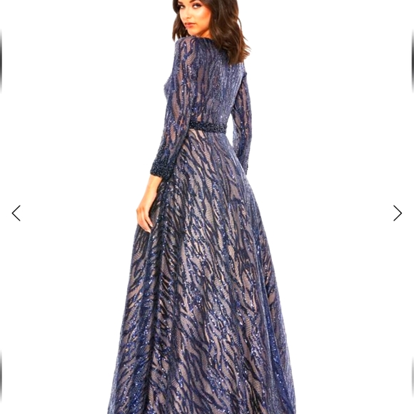 NWT MAC DUGGAL #67592 LONG SLEEVE EMBELLISHED EVENING GOWN MIDNIGHT BLUE 10 - Picture 3 of 9